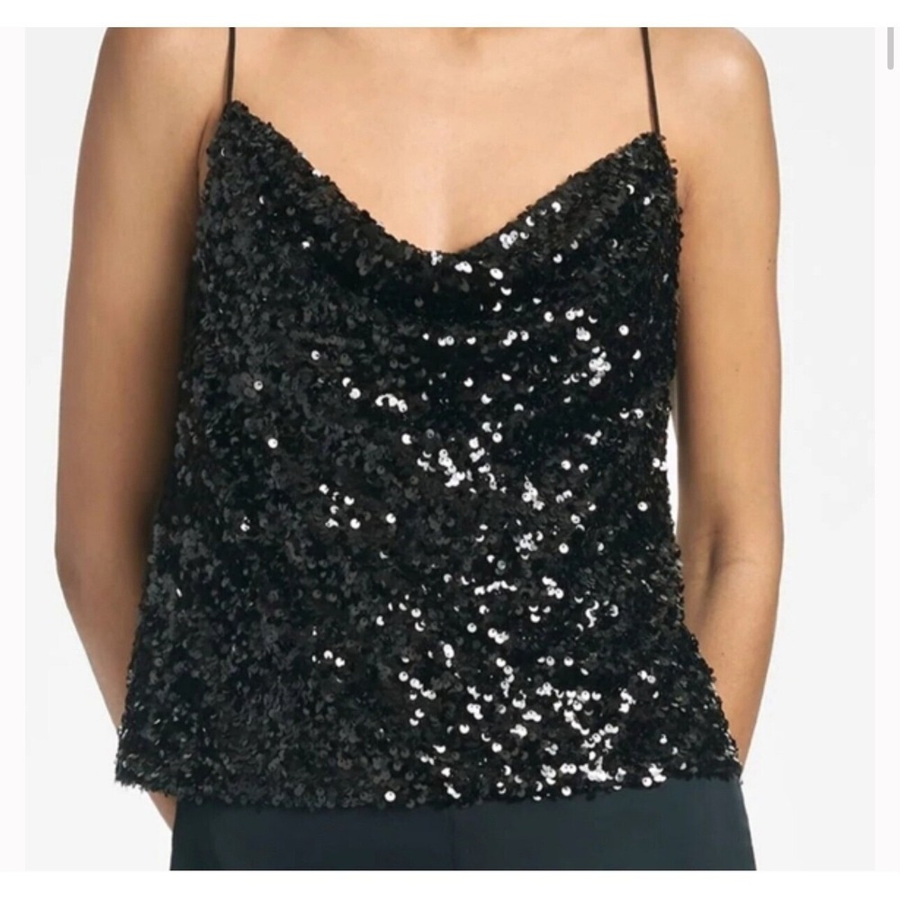 $185 NWT SACHIN & BABI Jesse Sequin Cami Black Prom Formal Party‎ Tank SMALL